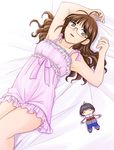  akizuki_ritsuko antenna_hair armpits brown_eyes brown_hair character_doll doll glasses hair_down hatsuki_(ambitious) idolmaster idolmaster_(classic) kikuchi_makoto nightgown solo 