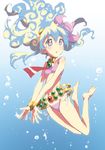  1girl armlet barefoot bikini cloud_hair flower hair_flower hair_ornament izumi_(sachikara) jewelry long_hair multicolored_hair nia_teppelin solo swimsuit tengen_toppa_gurren_lagann two-tone_hair underwater younger 