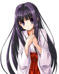  blush japanese_clothes miko noritama_(gozen) original purple_eyes purple_hair solo 