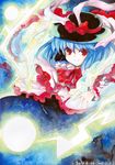  absurdres dated electricity frills hat highres millipen_(medium) mosho nagae_iku purple_hair red_eyes ribbon shawl short_hair signature smirk solo touhou traditional_media watercolor_(medium) 