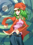  bad_id bad_pixiv_id bakemonogatari brown_eyes casual green_hair hat jacket long_hair monogatari_(series) open_mouth oukasakura sengoku_nadeko solo 