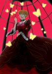  bad_id bad_pixiv_id beatrice blonde_hair blue_eyes bow breasts bug butterfly choker dero-nenene dress fangs from_below highres insect medium_breasts pipe solo umineko_no_naku_koro_ni 