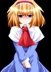  alice_margatroid blonde_hair blue_eyes blush capelet hairband okumari solo touhou 