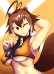  animal_ears blazblue breasts brown_eyes brown_hair jam_(pixiv219454) jam_nkjm makoto_nanaya nanaya_makoto pixiv_thumbnail resized squirrel_ears squirrel_tail tail under_boob underboob zipper 