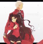 1girl archer bad_id bad_pixiv_id fate/stay_night fate_(series) height_difference iyo_(shalalala) long_hair thighhighs toosaka_rin two_side_up very_long_hair zettai_ryouiki 