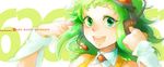  goggles goggles_on_head green_eyes green_hair gumi headphones headset nyoroge portrait short_hair smile solo vocaloid wrist_cuffs 