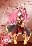  blue_eyes bokushi boots breasts cleavage fishing_hook fishing_line headset highres large_breasts long_hair megurine_luka microphone pink_hair skirt smile solo takoluka thighhighs tuna very_long_hair vocaloid whip 