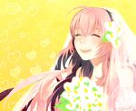  blush bridal_veil closed_eyes flower heart long_hair matayoshi megurine_luka pink_hair smile solo veil vocaloid 