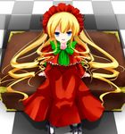  bad_id bad_pixiv_id blonde_hair blue_eyes bow box cover-d dress long_hair rozen_maiden shinku sitting solo twintails 