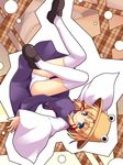  ass blonde_hair blue_eyes eyes hat legs moriya_suwako panties short_hair solo thighhighs touhou underwear yamasan 