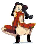  1girl anus ass black_hair braid censored double_bun female hair_ornament hairclip harem_ace hou hou_(hachiyou) looking_back no_panties peeing pie pie_(harem_ace) purple_eyes pussy solo squatting 