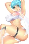  armpits arms_up bad_id bad_pixiv_id blue_eyes blue_hair breasts covered_nipples highres large_breasts midriff scarf see-through short_hair solo thigh_strap tomohide wingman yume_aoi 