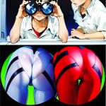  2boys 2girls ai-generated aida_kensuke ass ayanami_rei binoculars brown_hair cameltoe head_out_of_frame highres ikari_shinji looking_at_another lower_body multiple_boys multiple_girls neon_genesis_evangelion non-web_source plugsuit school_uniform souryuu_asuka_langley thigh_gap thighs 