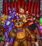  2018 animatronic avian bear bird canine chicken digital_media_(artwork) eye_patch eyewear five_nights_at_freddy&#039;s fox freddy_fazbear&#039;s_pizzeria_simulator guitar lagomorph machine mammal microphone musical_instrument parrot poruteno rabbit robot rockstar_bonnie_(fnaf) rockstar_chica_(fnaf) rockstar_foxy_(fnaf) rockstar_freddy_(fnaf) video_games 