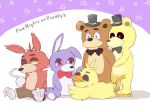  2018 anthro avian bear bird bonnie_(fnaf) bow_tie canine chica_(fnaf) chicken digital_media_(artwork) five_nights_at_freddy&#039;s fox foxy_(fnaf) freddy_(fnaf) golden_freddy_(fnaf) group hat lagomorph machine mammal nuntyou_fnaf rabbit robot video_games 