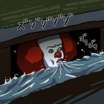 clown clown_nose drinking it_(stephen_king) male_focus o_imotarou open_mouth pennywise red_hair solo 