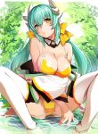  aqua_hair arms_under_breasts bare_shoulders bikini blush breast_hold breasts cibo_(killy) cleavage collarbone detached_collar dragon_horns fate/grand_order fate_(series) frilled_bikini frills hair_ribbon horns japanese_clothes kiyohime_(fate/grand_order) kiyohime_(swimsuit_lancer)_(fate) large_breasts long_hair looking_at_viewer off_shoulder open_mouth partially_submerged ribbon sitting solo spread_legs swimsuit thighhighs water white_legwear yellow_bikini yellow_eyes yellow_ribbon 