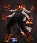 4_arms breath_powers elemental_manipulation fire fire_breathing fire_manipulation glowing glowing_eyes hi_res larru-larru mammal multi_arm multi_limb possession procyonid raccoon well_dressed