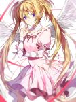  bad_id bad_pixiv_id blonde_hair chi_zu_crazy choker detached_sleeves dress dutch_angle eyebrows_visible_through_hair feathered_wings floating_hair hair_between_eyes hoshina_utau index_finger_raised long_hair looking_at_viewer neck_ribbon pink_dress pleated_dress purple_eyes red_ribbon ribbon short_dress short_sleeves shugo_chara! solo standing twintails very_long_hair white_wings wings 