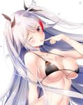  alternate_costume antenna_hair arm_behind_back azur_lane bangs bare_shoulders bikini black_bikini blush breasts choker cleavage collarbone cross eyebrows_visible_through_hair eyes_visible_through_hair finger_to_mouth flag_print german_flag_bikini hair_between_eyes head_tilt highres iron_cross large_breasts long_hair looking_at_viewer mole mole_on_breast multicolored_hair open_mouth prinz_eugen_(azur_lane) red_hair shiny shiny_skin sidelocks silver_hair simple_background smile solo stomach streaked_hair swept_bangs swimsuit two_side_up very_long_hair wagashi_(user_efep7488) water_drop white_background 