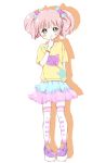  commentary hair_ornament highres mearian pink_hair shirt short_hair skirt solo standing t-shirt twintails yoshikawa_chinatsu yuru_yuri 