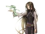  alternate_hairstyle androgynous arm_at_side belt black_hair cloak_removed cowboy_shot facial_mark fire_emblem fire_emblem:_akatsuki_no_megami fire_emblem:_souen_no_kiseki forehead_mark jewelry kobashi_(hodohodo) long_hair outstretched_arm red_eyes simple_background solo soren spirit standing very_long_hair white_background 