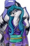  aleu_moonshadow anthro breasts canine clothing female fox heterochromia japanese_clothing jenkiwi kimono looking_at_viewer mammal multi_tail multitail nikorokumitsero solo 