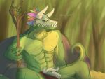 abs anthro bottomwear clothing commanderpurrrrrr green_body green_scales lihzahrd lizard loincloth male mask muscular muscular_anthro muscular_male nipples pecs reptile scales scalie skull_mask solo terraria witch_doctor_(terraria)