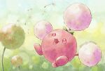  alternate_color animal_focus artist_name blurry blurry_background colored_skin commentary_request cotton_(plant) floating highres jumpluff no_humans open_mouth pink_skin plant pokemon pokemon_(creature) red_eyes remedy_matome shiny_pokemon twitter_username 