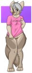  2018 alpha_channel anthro bottomless brown_eyes brown_fur canine clitoral_hood clitoris clothed clothing female fur hair mammal os pussy shirt solo white_hair wolf 