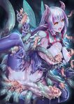  1girl anal animal_ears black_sclera blue_thighhighs breasts character_request colored_sclera colored_skin crying crying_with_eyes_open double_vaginal dragon_quest dragon_quest_x elf futanari grey_hair highres horns huge_penis kuragetakos large_breasts long_hair multicolored_hair multiple_anal multiple_vaginal nipples open_mouth penis pointy_ears precum purple_hair purple_skin pussy restrained solo streaked_hair tears thighhighs torn_clothes torn_thighhighs triple_anal vaginal yellow_eyes 