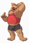  2018 3_toes 5_fingers anthro arm_above_head biceps bulge canine clothed clothing dog donkeypunch male mammal muscular muscular_male nipples overweight overweight_male pecs sam_(sam_and_max) sam_and_max shirt shorts simple_background solo standing tank_top toes white_background 