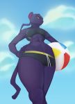  ball beach_ball bikini braided_hair clothing feline feliscede female hair mammal panther rimba_racer solo swimsuit tamira_(rimba_racer) yellow_eyes 