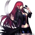  agent_7 akitani_kou breasts earrings fang fingernails jewelry long_hair medium_breasts nail_polish navel official_art pale_skin red_eyes red_hair simple_background solo vampire very_long_hair white_background 