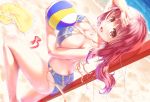  :d ass beach beach_volleyball bikini blue_swimsuit blush breasts brown_eyes brown_hair butt_crack cleavage clothes_removed dutch_angle feet_out_of_frame harukana_receive highres jiangjin_nanyun_zhi_(kumita) large_breasts long_hair looking_at_viewer low-tied_long_hair o-ring o-ring_bikini o-ring_bottom oozora_haruka_(harukana_receive) open_mouth sand smile solo swimsuit volleyball_net water 