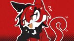  1boy absurdres animal_ears black_gloves blush cat_ears cat_tail coat ghost_(tama) gloves highres hololive holostars holostars_english machina_x_flayon male_focus monochrome open_mouth red_background red_coat red_hair short_hair simple_background solo tail upper_body virtual_youtuber 