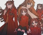  1girl anger_vein annoyed black_bow black_skirt black_thighhighs blue_eyes blush bow brown_hair clenched_hand coat cross_print fate/stay_night fate_(series) hair_bow hand_on_own_hip homurahara_academy_school_uniform hugging_own_legs light_blush light_smile long_hair looking_at_viewer m_12170 multiple_views musical_note print_sweater red_coat red_sweater school_uniform serious sharp_teeth simple_background sitting skirt smile sweater teeth thighhighs tohsaka_rin two_side_up upper_body upper_teeth_only white_background 