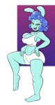  anthro bedroom_eyes big_breasts blue_hair bra breasts butt clothing daredemon7000 feet female hair half-closed_eyes lagomorph looking_at_viewer mammal muffin_top rabbit riley_(daredemon7000) seductive shorts smile solo sports_bra thick_thighs tight_clothing underwear voluptuous wide_hips 
