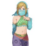 armwear blue_eyes breath_of_the_wild clothed clothing crossdressing elf foxvulpine gerudo_outfit girly humanoid humanoid_pointy_ears hylian jewelry link looking_at_viewer male nintendo not_furry simple_background solo the_legend_of_zelda veil