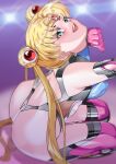  1girl absurdres arion_canvas ass bishoujo_senshi_sailor_moon blonde_hair bodysuit breasts choker double_bun gloves green_eyes hair_bun hair_ornament highres large_breasts long_hair magical_girl sailor_moon skin_tight solo taimanin_(series) taimanin_suit twintails 