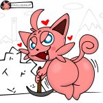 &lt;3 ambiguous_gender anthro blush butt cattiva hi_res looking_at_viewer looking_back mine pal_(species) palworld pickaxe sassy simple_background skeletonhearts solo teasing