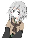  1other androgynous ascot black_shirt blush_stickers brown_ascot brown_jacket closed_mouth commentary_request grey_eyes grey_hair houlen_yabusame jacket kabocha_tomato layered_sleeves len&#039;en long_sleeves lowres no_nose oekaki other_focus pale_skin shirt short_hair_with_long_locks short_over_long_sleeves short_sleeves simple_background sketch solo white_background 