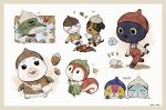  ! 4boys 4girls :&gt; :3 :d :o :t ^_^ acorn animal_crossing artist_name autumn autumn_leaves bag bear_boy bear_girl black_eyes blue_headwear bluebear_(animal_crossing) blush blush_stickers border brown_border brown_headwear brown_hoodie brown_sweater brown_vest butch_(animal_crossing) campfire cat_girl closed_eyes closed_mouth commentary_request dobie_(animal_crossing) dog_boy drawstring eating falling_leaves fire flurry_(animal_crossing) food genji_(animal_crossing) green_headwear green_skirt grey_headwear grey_sweater hamster_girl hand_up handbag hands_up hat heart highres holding holding_stick hood hood_down hoodie kaji_(oni_atat) kiki_(animal_crossing) leaf long_sleeves looking_at_viewer marshmallow multiple_boys multiple_girls multiple_views mushroom notice_lines open_mouth overalls pants pleated_skirt poppy_(animal_crossing) rabbit_boy red_headwear red_overalls red_pants shirt simple_background sitting skirt smile speech_bubble spoken_exclamation_mark squirrel_girl stick stitches_(animal_crossing) sweater translation_request twitter_username v-shaped_eyebrows vest walking white_background white_bag white_headwear white_shirt wolf_boy x_x yellow_eyes 