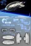  3d absurdres battleship_(eve_online) cannon commentary concept_art copyright_name energy energy_beam english_text eve_online firing flying from_side glowing highres horizon in_orbit logo military_vehicle multiple_views no_humans original outdoors pingouin84k planet projectile_trail reference_sheet science_fiction space spacecraft turret vehicle_focus 