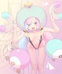  1girl blue_hair breasts gradient_eyes highres iono_(pokemon) leaning_forward long_hair looking_at_viewer low_twintails magnemite miyako_(naotsugu) multicolored_eyes multicolored_hair open_mouth pink_hair pokemon sharp_teeth slingshot_swimsuit small_breasts smile swimsuit teeth twintails two-tone_hair 