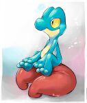  alternate_color artist_name blue_background border colored_sclera full_body grey_background highres multicolored_background no_humans pink_background po_chf pokemon pokemon_(creature) shiny_pokemon sitting solo treecko white_border yellow_sclera 