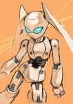  1girl absurdres blue_eyes colored_skin disney drossel_von_flugel fireball_(series) highres humanoid_robot joints kai_hotate_tetsunotou no_humans no_mouth orange_background robot robot_girl robot_joints shiny_skin simple_background solo twintails white_skin 