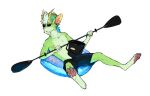 anthro black_bottomwear black_clothing black_shorts blue_hair bottomwear bucket cheek_tuft clothed clothing container dragon eyewear facial_tuft famir_(artist) famir_(character) fur furred_dragon goggles green_body green_fur green_hair hair horn male mouth_closed multicolored_hair nipples paddle pool_toy shorts simple_background solo swimming_goggles topless tuft white_background white_hair yellow_horn