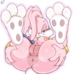 2023 3_toes aer0_zer0 anthro anus babs_bunny blue_eyes breasts buckteeth butt ear_over_eye ears_down eyelashes feet female fur genitals hi_res lagomorph leporid looking_at_viewer mammal nipples one_eye_obstructed pink_body pink_fur pivoted_ears plump_labia presenting presenting_anus pussy rabbit smile soles solo spread_butt spreading teeth tiny_toon_adventures toes warner_brothers