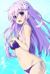  bikini blue_bikini blush d-pad d-pad_hair_ornament hair_ornament iwasi-r long_hair looking_at_viewer navel nepgear neptune_(series) open_mouth purple_eyes purple_hair side-tie_bikini smile solo swimsuit 